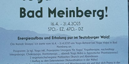 Yogakurs - Weitere Angebote: Workshops - Wiesbaden biebrich - Einladung zum Yoga-Retreat in Bad Meinberg - Ursula Owens