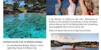 Yogakurs - Kurse für bestimmte Zielgruppen: Kurse für Unternehmen - Regensburg - Flyer Mallorca Sommer 2019 - LebensManufaktur & YogaRaum