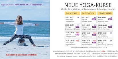 Yogakurs - Kurse für bestimmte Zielgruppen: barrierefreie Kurse - Lingen - Neuer Kursplan September 2020 Yoga Lingen - Happy Yoga Lingen Barbara Strube