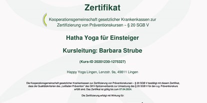 Yogakurs - Zertifizierung: andere Zertifizierung - Lingen - Happy Yoga Lingen Barbara Strube