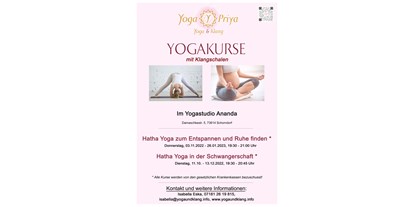 Yogakurs - Erreichbarkeit: sehr gute Anbindung - Schorndorf (Rems-Murr-Kreis) - Neue Yogakurse ab Oktober / November - Hatha Yoga zum Entspannen und Ruhe finden mit Klang