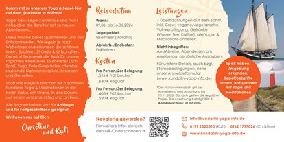 Yogakurs - gesprochene Sprache(n): Deutsch - Baden-Württemberg - AUSGEBUCHT! Yoga & Segeln auf dem Ijsselmeer in Holland Juni 2024
