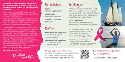 Yoga course - Ausstattung: WC - Baden-Württemberg - Yoga & Segeln - Speziell für Frauen mit Krebserfahrung - August 2024
