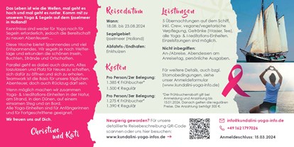 Yogakurs - geeignet für: Frauen - Deutschland - Yoga & Segeln - Speziell für Frauen mit Krebserfahrung - August 2024