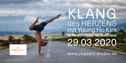 Yoga course - spezielle Yogaangebote: Yogatherapie - Germany - Freu Dich auf ein einzigartiges und inspirierendes Erlebnis bei unserer jährlichen Kultveranstaltung mit Young Ho Kim - Inside Yoga einen der bekanntesten Yogalehrer Deutschlands 4 Workshops  4 Flows an 1 Tag  Alles ist im Fluss, Deine Bewegung, Dein Atem, Dein Körper, Dein Herz Dein Yoga.

Tages-Tickets gibt es für 95 EUR im Studio oder unter: susanne@yogaart-studio.de
Sonderpreis für YOGAART Schüler mit gültiger Stundenkarte und Teilnehmern der Inside Yoga Ausbildungen in Rosenheim - Tagesticket: 85 EUR
Einlass im Ballhaus: 10 Uhr
Mittagspause: 13 - 14 Uhr
Klang des Herzens: 11 - 16 Uhr - YOGAART  ·  STUDIO Susanne Miller