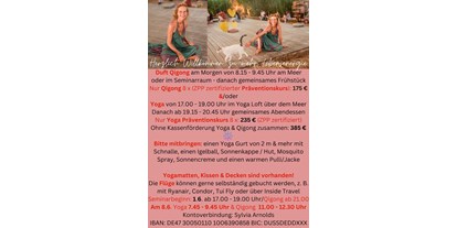 Yoga course - Yogastil: Anderes - 01.-08.06.24 Yoga & Qigong Feriensemianr S. 3
mit Sylvia-Saida - 01.- 08.06.24 Yoga & Qigong Frühlingsevent "Light of Corfu 2024", in Griechenland mit Sylvia-Saida Arnolds (beide Kompaktpräventionskurse sind ZPP zertifiziert & werden von den gesetz. KK gefördert)8T