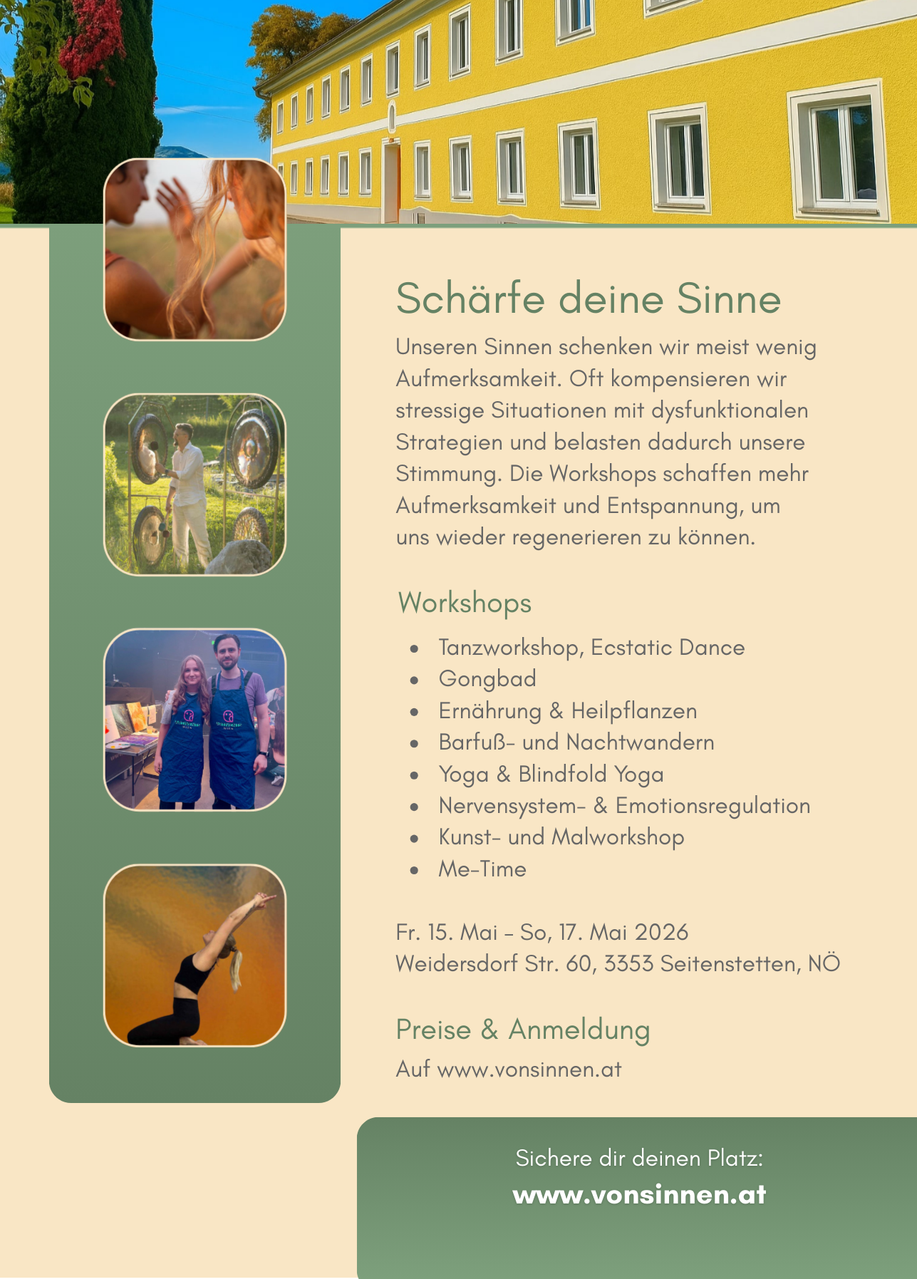 Yoga - Flyer zum Retreat mit der Auflistung der Workshops - VonSinnen Retreat 