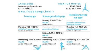 Yogakurs - Kurse für bestimmte Zielgruppen: Kurse nur für Frauen - Berlin-Stadt Treptow - Kursplan Juni 2021 - Frauen YOGA Berlin in Schöneweide und in Rudow