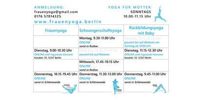 Yogakurs - Berlin-Stadt Köpenick - Kursplan Juni 2021 - Frauen YOGA Berlin in Schöneweide und in Rudow