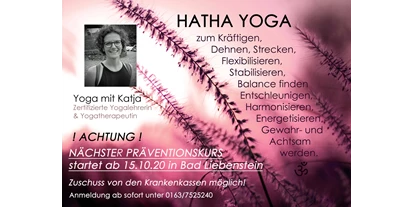 Yoga course - Kurse für bestimmte Zielgruppen: Kurse für Unternehmen - Thüringen Süd - Katja Wehner - zertif. Yogalehrerin, Yogatherapeutin