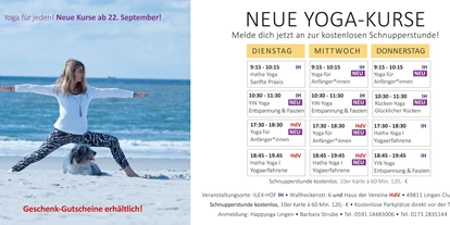 Yoga course - Kurse mit Förderung durch Krankenkassen - Lingen - Neuer Kursplan September 2020 Yoga Lingen - Happy Yoga Lingen Barbara Strube