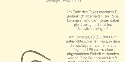 Yogakurs - Ambiente: Gemütlich - Bremen-Stadt Blumenthal - YOGILATES dienstags 18:00-19:00 - Kristina Terentjew