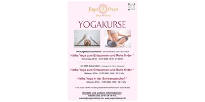 Yoga course - Kurse für bestimmte Zielgruppen: Kurse für Schwangere (Pränatal) - Schorndorf (Rems-Murr-Kreis) - Neue Kurse ab April 2022 !!! - Hatha Yoga zum Entspannen und Ruhe finden mit Klang