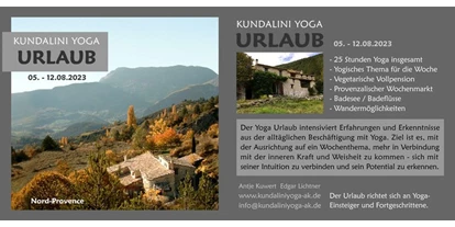 Yoga course - gesprochene Sprache(n): Deutsch - Yoga Retreat August 2023 – L’Adret de Cornillac (nördliche Provence- Drôme)
