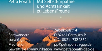 Yoga course - geeignet für: Blinde- und Sehbehinderte - Garmisch-Partenkirchen - Petra Porath, Mit SelbstEmpathie und Achtsamkeit zu LebensFreude - Mit SelbstEmpathie und Achtsamkeit zu LebensFreude ZPP-Zertifiziert