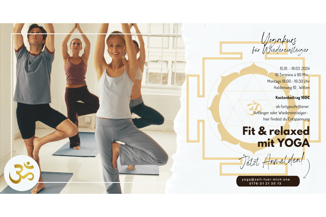 Yoga: Präventionskurs - Fit & relaxed - Präventionskurs für fortg.Anfänger/Wiedereinsteiger