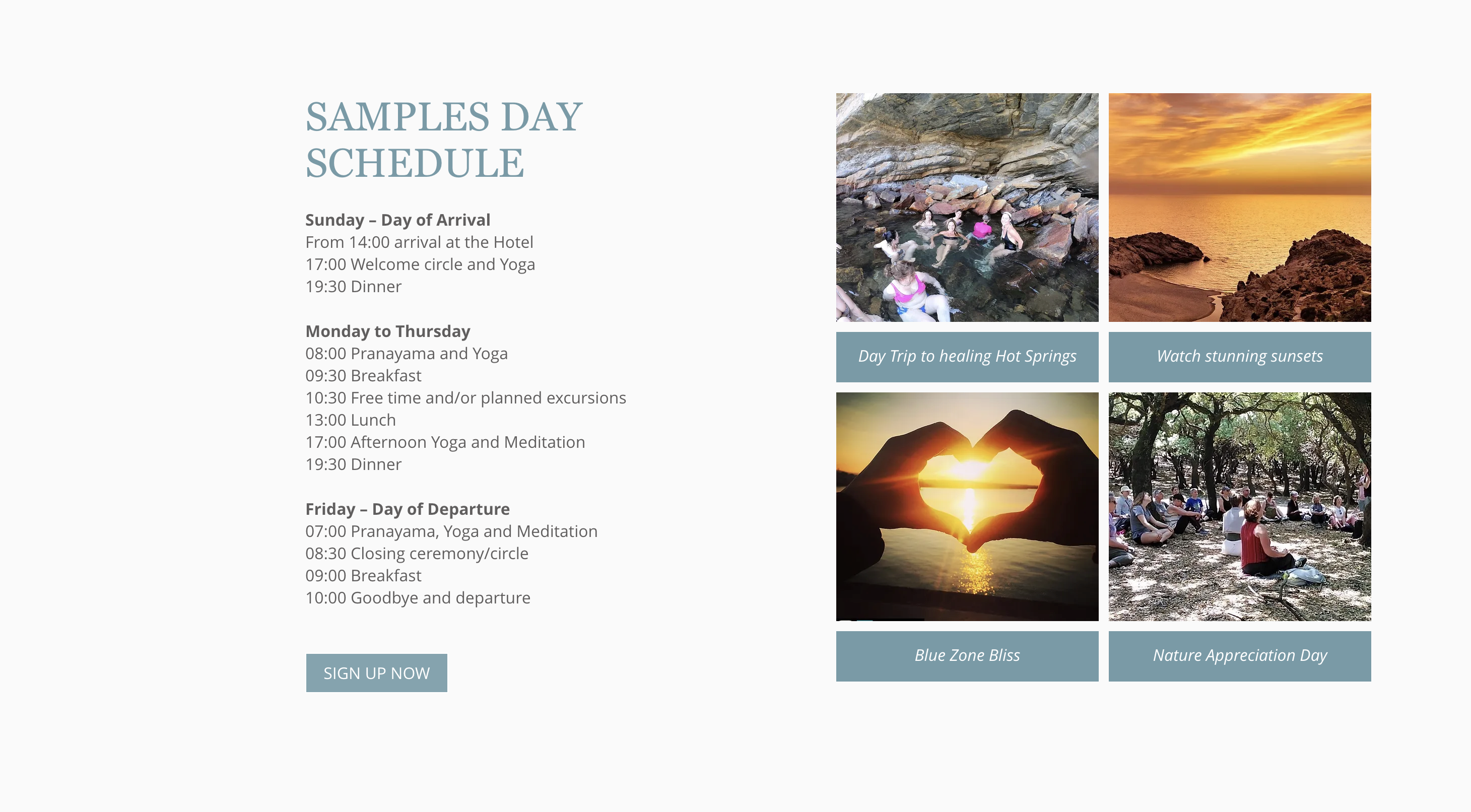 Yogaevent: THE EGG Greece Retreat Centre - Sample Day Schedule - Blue Zone Yoga Retreat