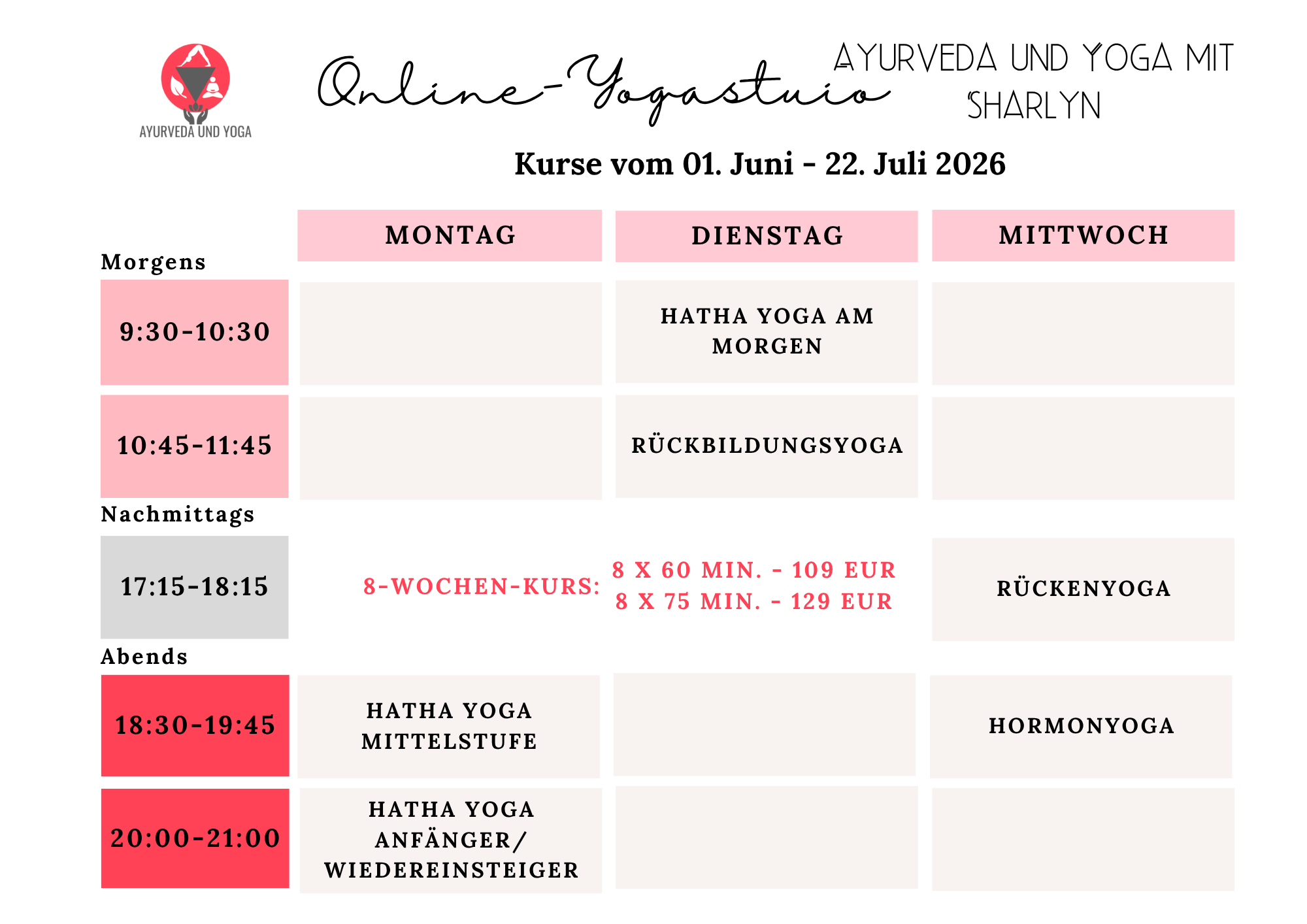 Clase de yoga - Stuttgart / Kurpfalz / Odenwald ... - Kursplan Yoga Online - "Ayurveda und Yoga" mit Sharlyn Lhuillier