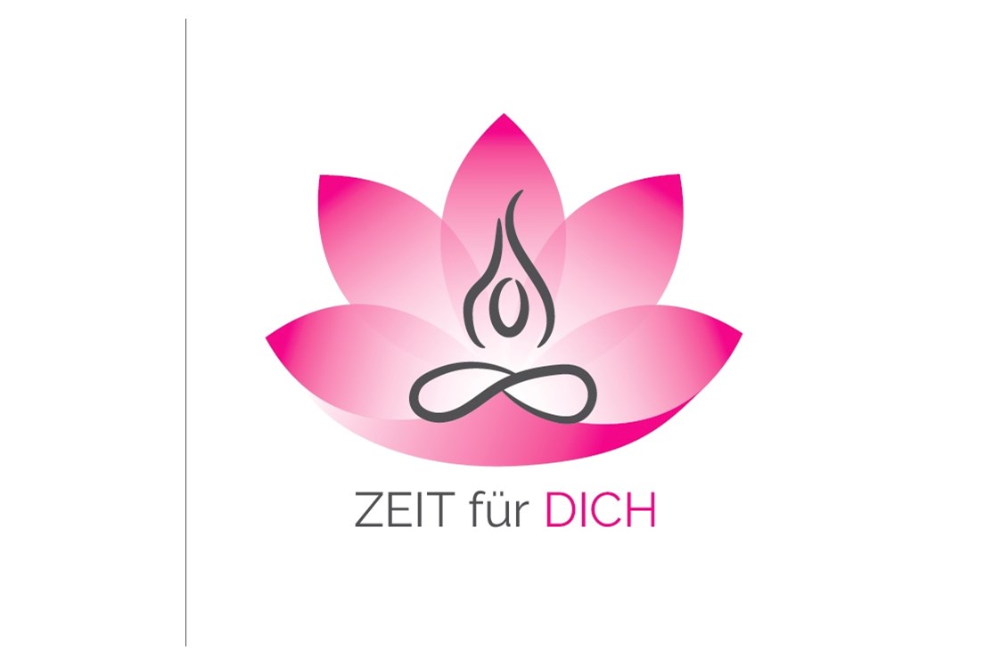 Yoga: Lotusblüte in pink mit Karikatur von einem Yoga-Praktizierende in der Mitte - Yoga in Greifswald