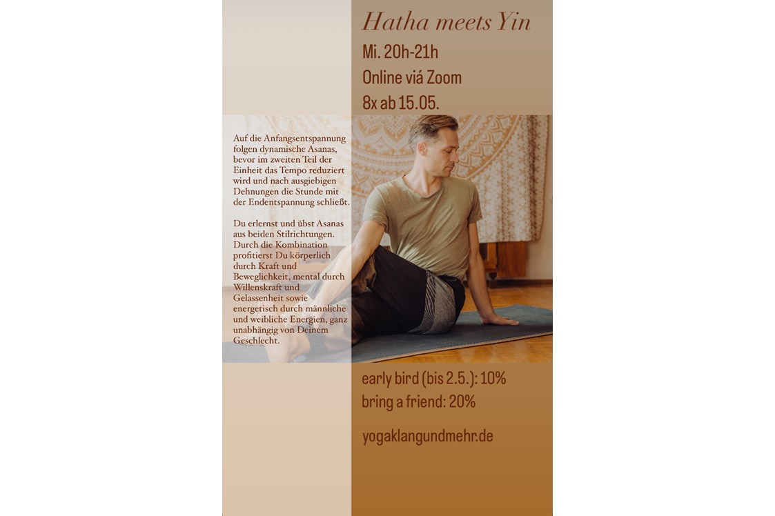 Yogaevent: Schnuppere 'Hatha meets Yin' Yoga unverbindlich und kostenlos am 1. Mai