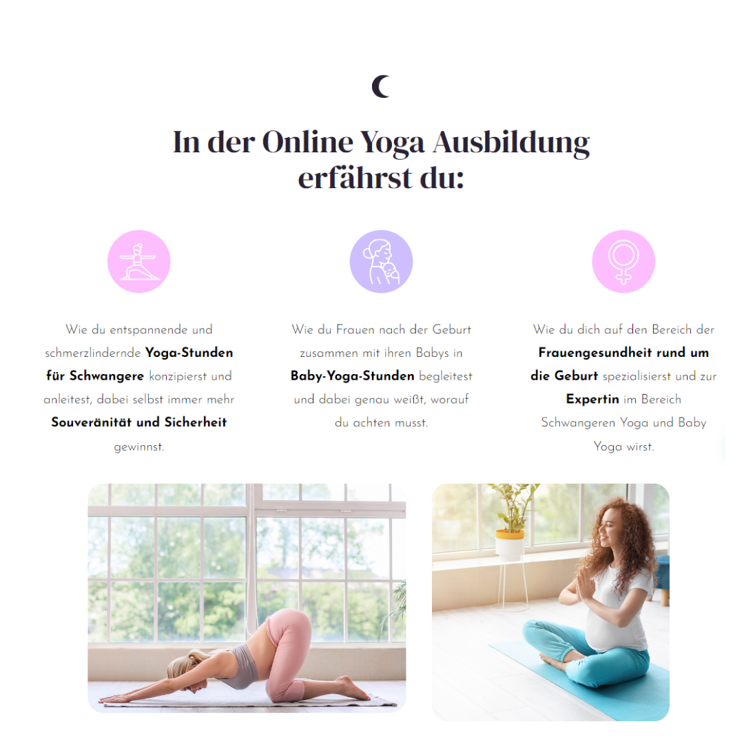 Yogalehrer Ausbildung: Online Maternity Balance Yoga Ausbildung: Yoga für Frauen und ganzheitliche Frauengesundheit – Schwangeren Yoga, Mama & Baby Yoga, Pränatal Yoga, Postnatal Yoga, Beckenboden Yoga und Rückbildung Yoga.






 - Online Maternity Balance Yoga Ausbildung