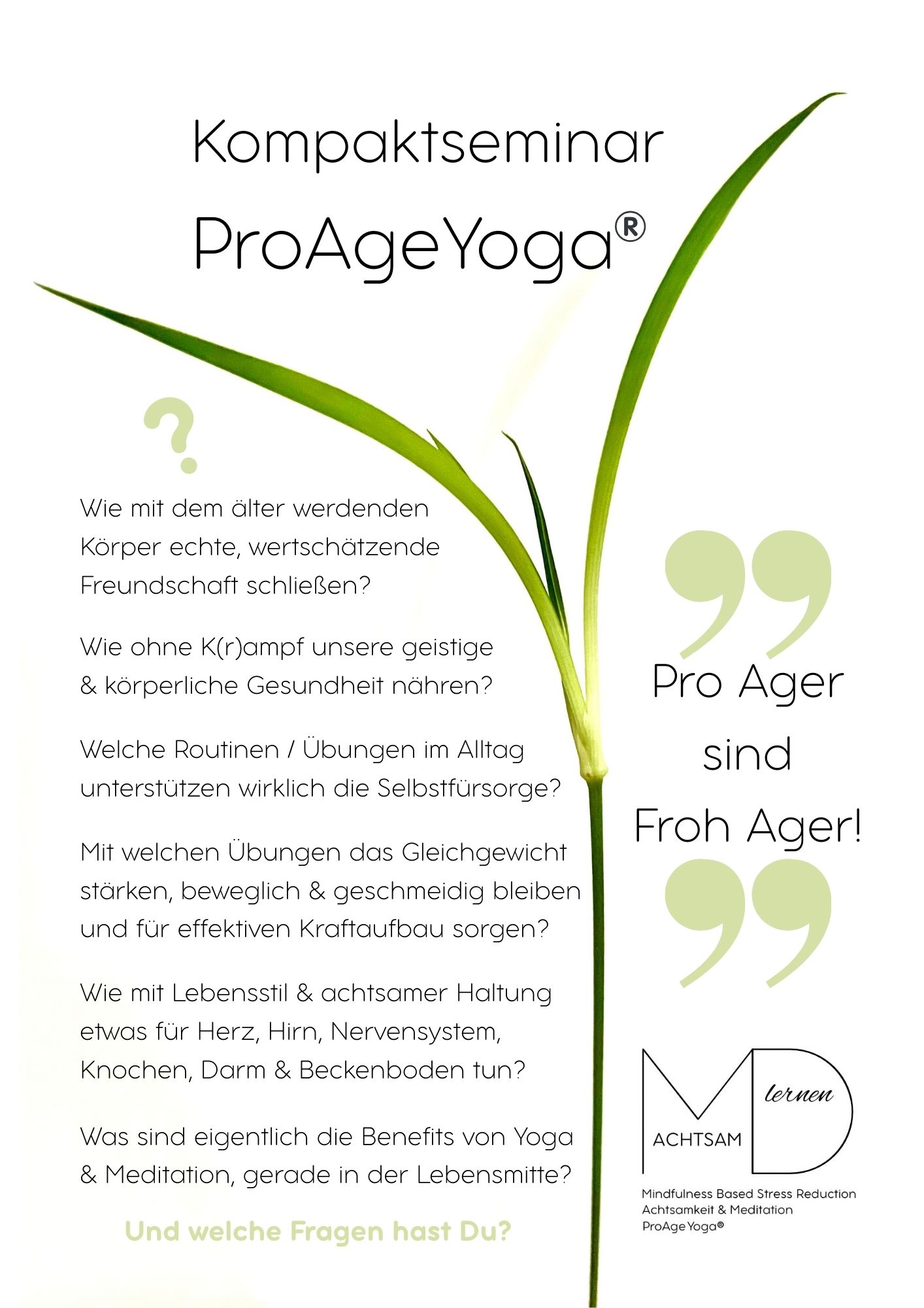 Yoga: ProAgeYoga Kompaktseminar Flyer Juli 2026 - ProAgeYoga®️ Kurse MD achtsam