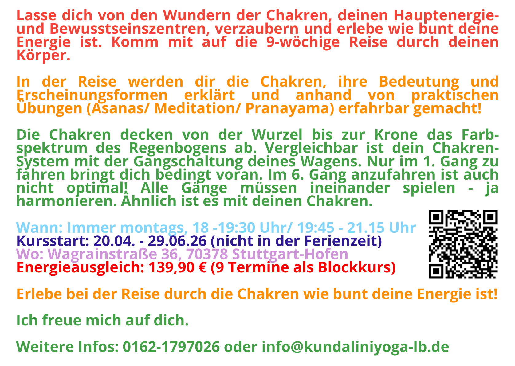 Yoga course - Fellbach (Rems-Murr-Kreis) - Es wird bunt - Ein Reise durch deine 8. Chakren - Stuttgart-Hofen