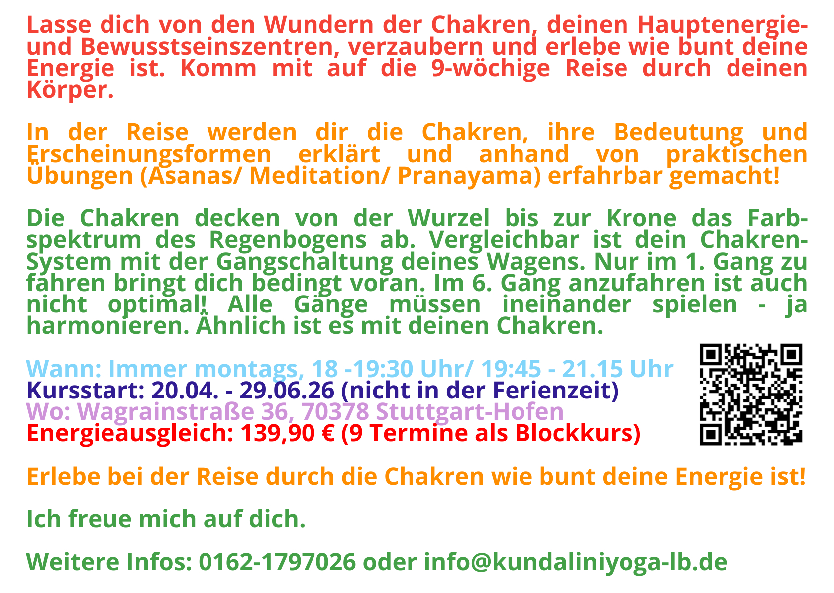 Yoga: Know your chakras - know yourself. Chakrenreise in S-Hofen 9 Wochen 