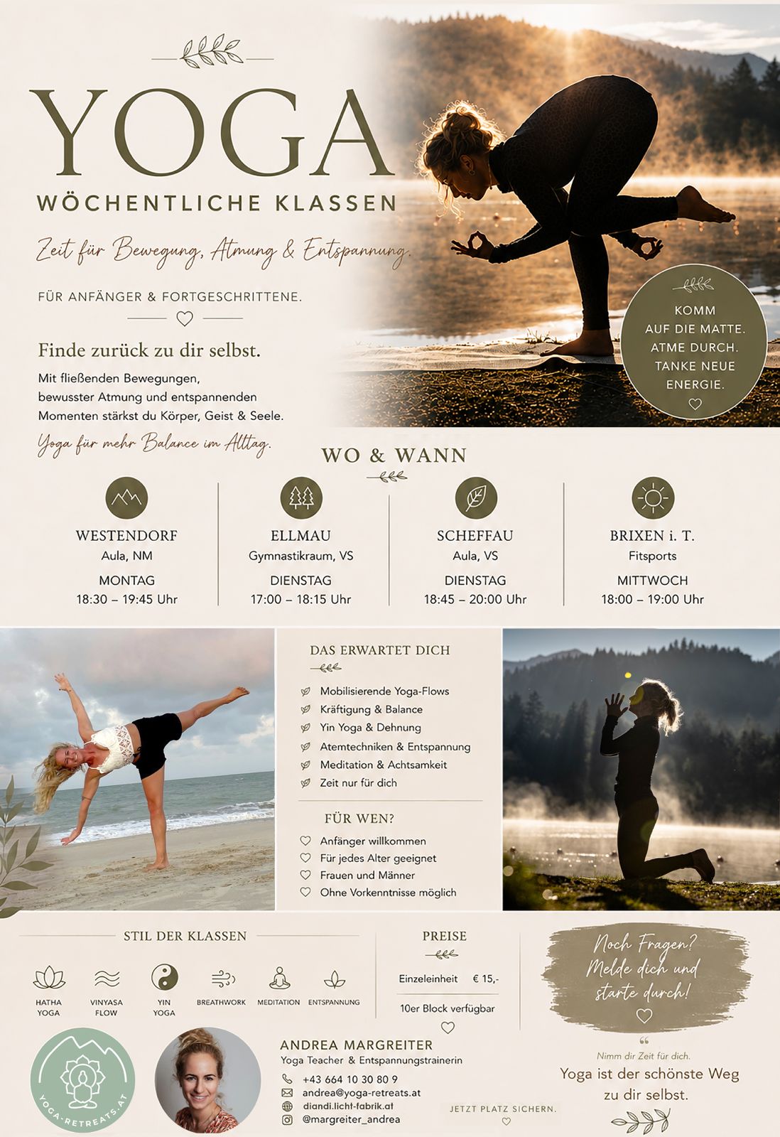 Yoga course - Yogastil: Yin Yoga - Offene Yogaklassen Westendorf, Ellmau, Scheffau, Brixen  - Andrea Lichtfabrik 