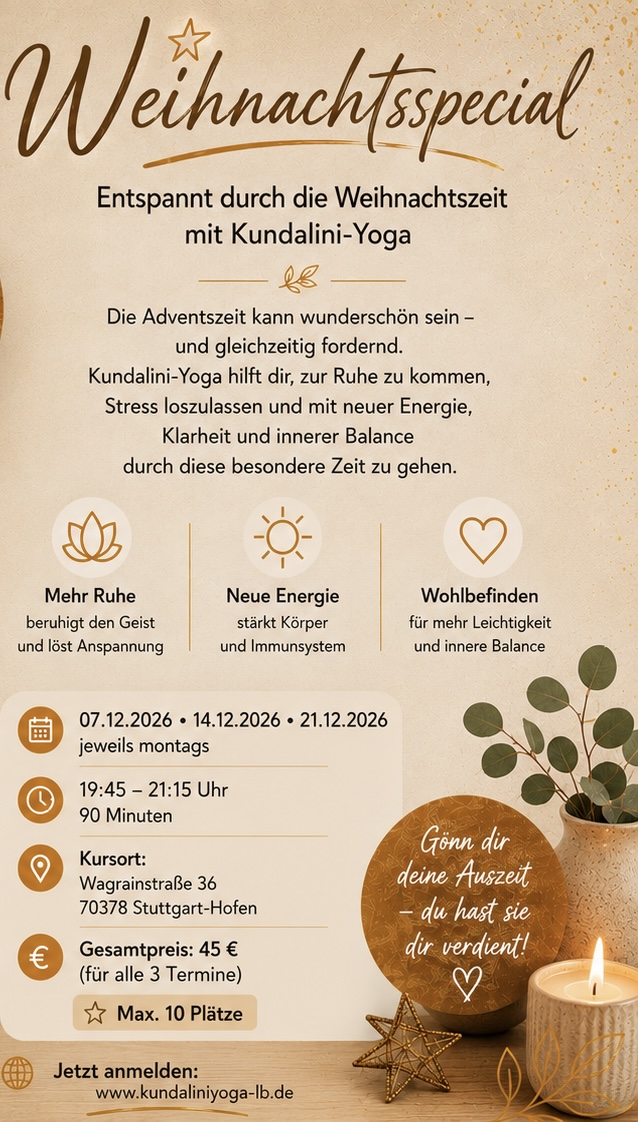 Yogakurs - Baden-Württemberg - Bild wurde mit KI erstellt! - Entspannt durch die Weihnachtszeit mit Kundalini Yoga  - Weihnachtsspecial 