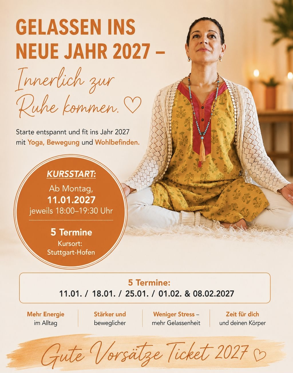 Yoga class - Stuttgart / Kurpfalz / Odenwald ... - Bild mit KI erstellt  - Gute Vorsätze Ticket 2027 - Bereit die Matte auszurollen? - 18 Uhr 