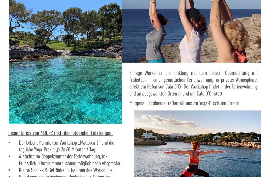 Yoga: Flyer Mallorca Sommer 2019 - LebensManufaktur & YogaRaum
