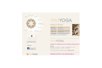 Yoga: Screenshot vom 01.05.2015 (Quelle: http://yam-yoga.de/) Der Screenshot dient dazu, den Besuchern von yoga-studios.info einen ersten optischen Eindruck vom Yogaangebot des Eintrags zu unterbreiten und wird angezeigt, solange der Eintrag noch keine Bilder hinterlegt hat. - YAMYOGA