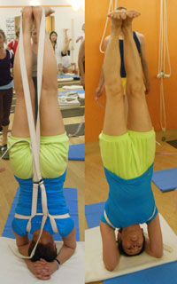 Clase de yoga - München Maxvorstadt - Margarete in Sirsasana mit Doppelgurt - IYOGA