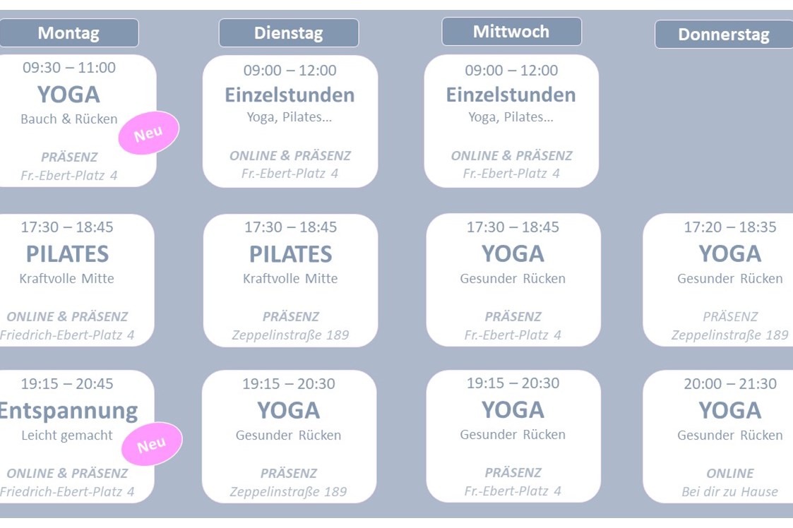 Yoga: Kursplan Yoga in Heidelberg, Pilates & Entspannung - YOGA | PILATES |  ENTSPANNUNG - Gesundheitsweg in Heidelberg