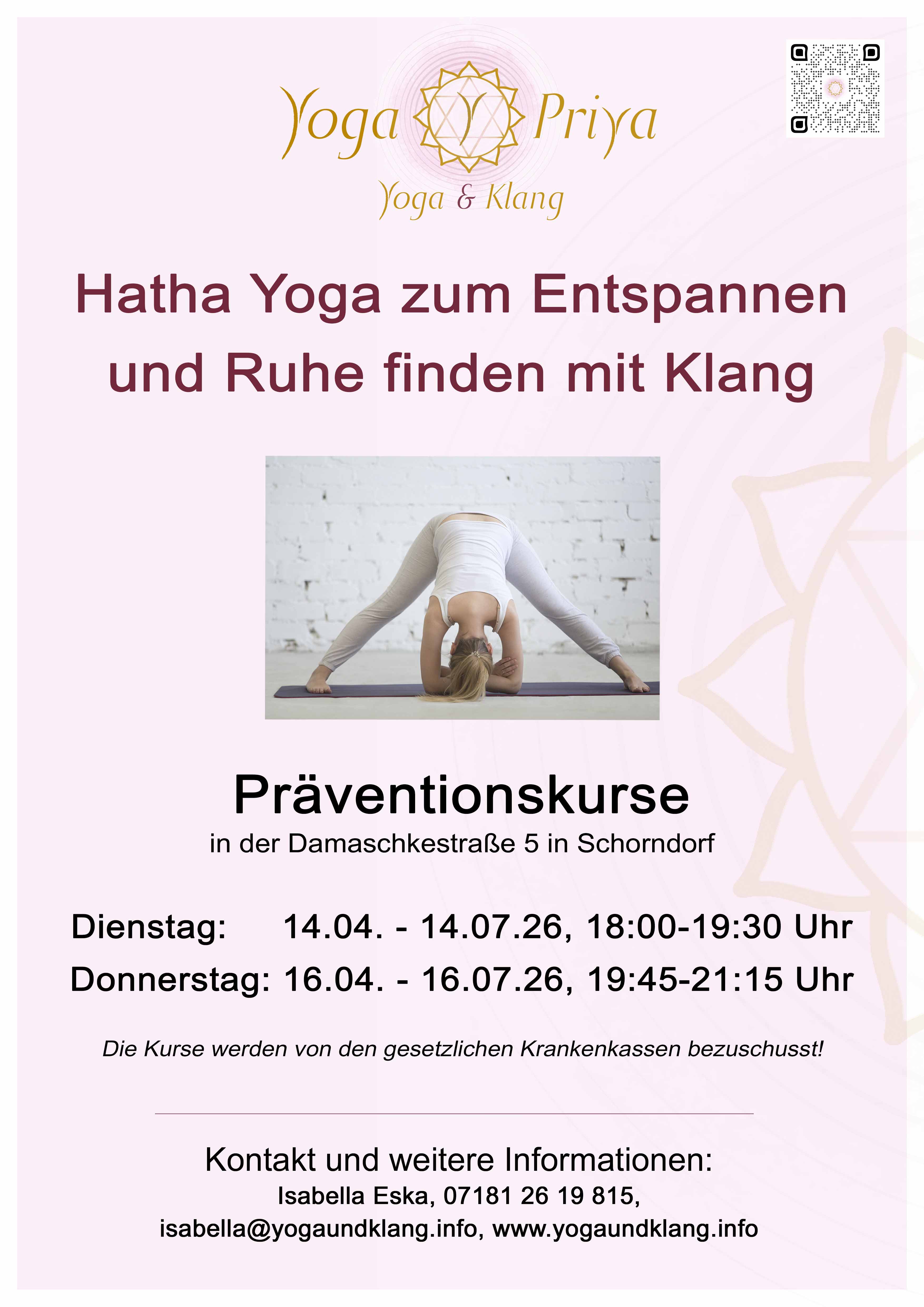 Yoga: Neue Hatha Yogakurse mit Klang ab April 2026 - Hatha Yoga zum Entspannen und Ruhe finden mit Klang