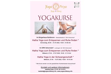 Yoga: Neue Kurse ab April 2022 !!! - Hatha Yoga zum Entspannen und Ruhe finden mit Klang